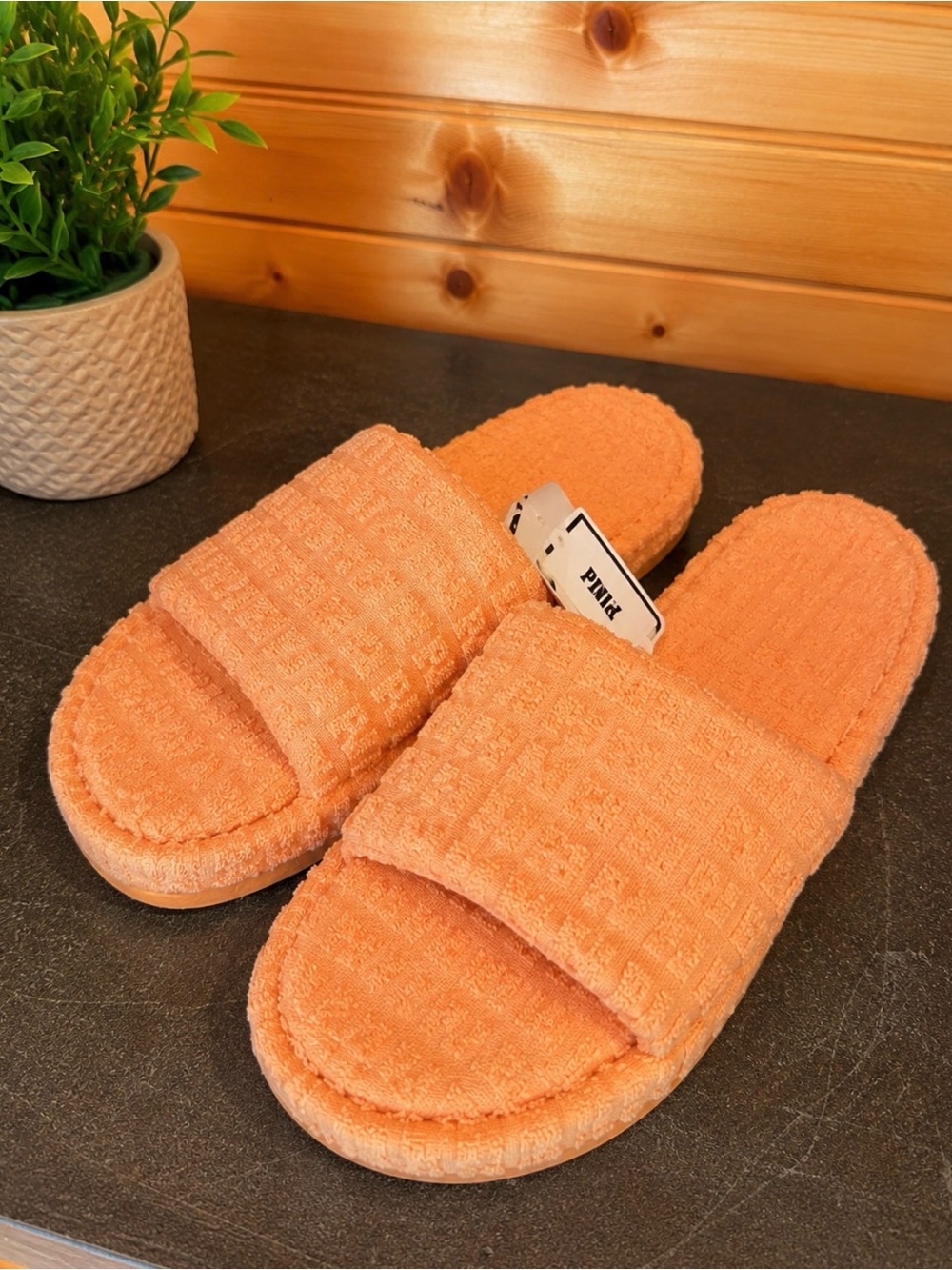 NWT Victoria’s Secret PINK Terry Slides Slippers Sweet Cantaloupe Size 10